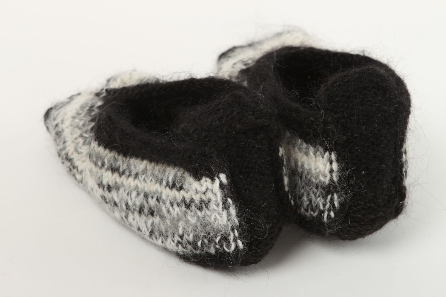 Pantoufles en laine fait main Chaussons laine gris noir Accessoire femme photo 3