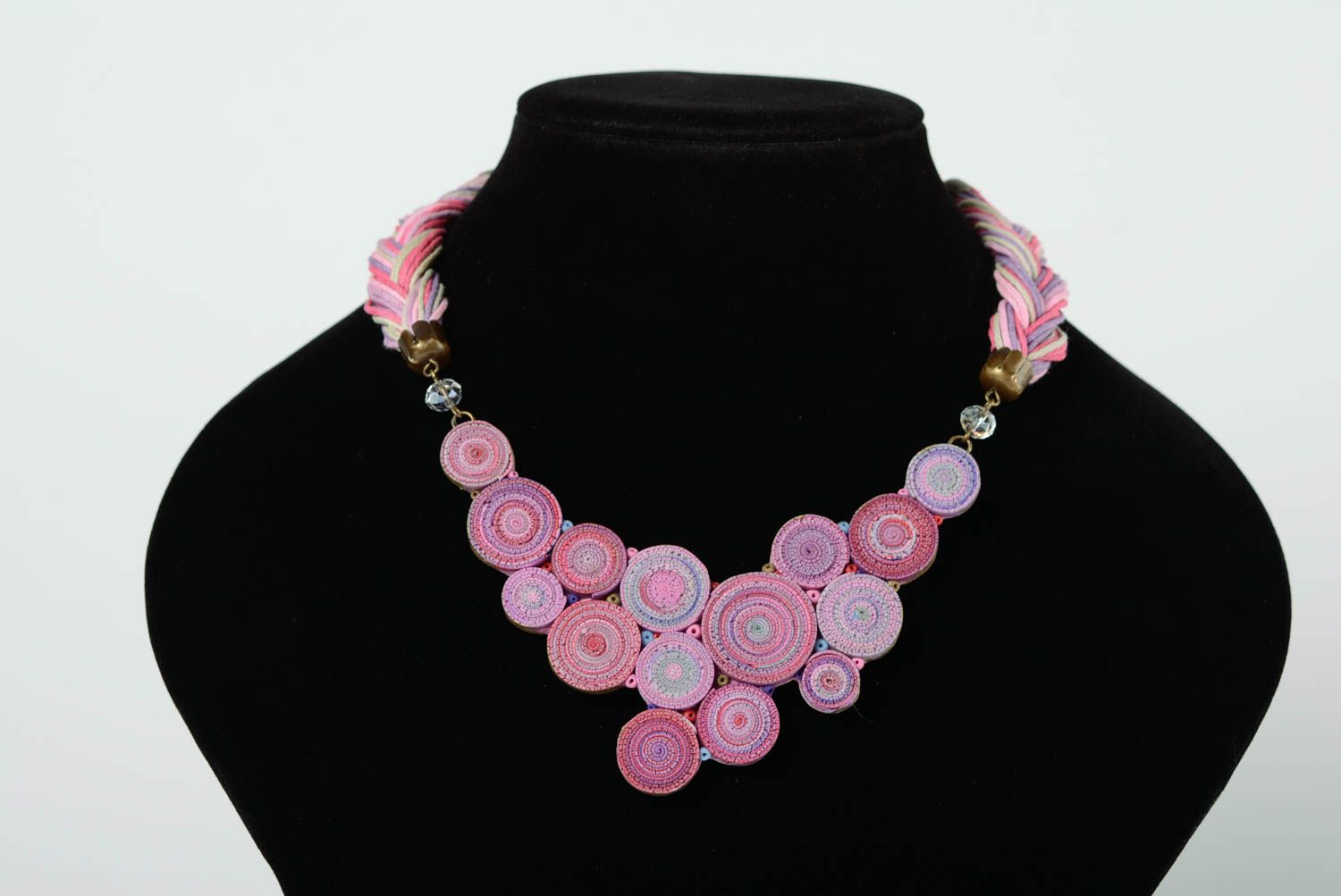 Handmade beautiful massive pink necklace made of polymer clay pink for beautiful girl photo 1