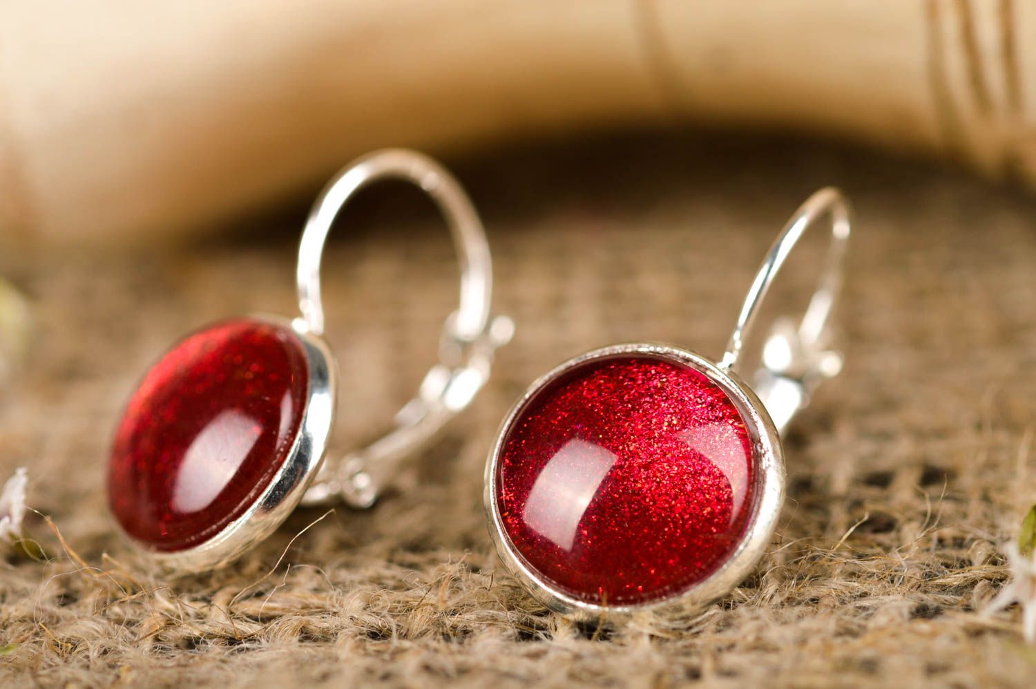 Elegant earrings with print handmade jewelry cabochon earrings vintage jewelry photo 5