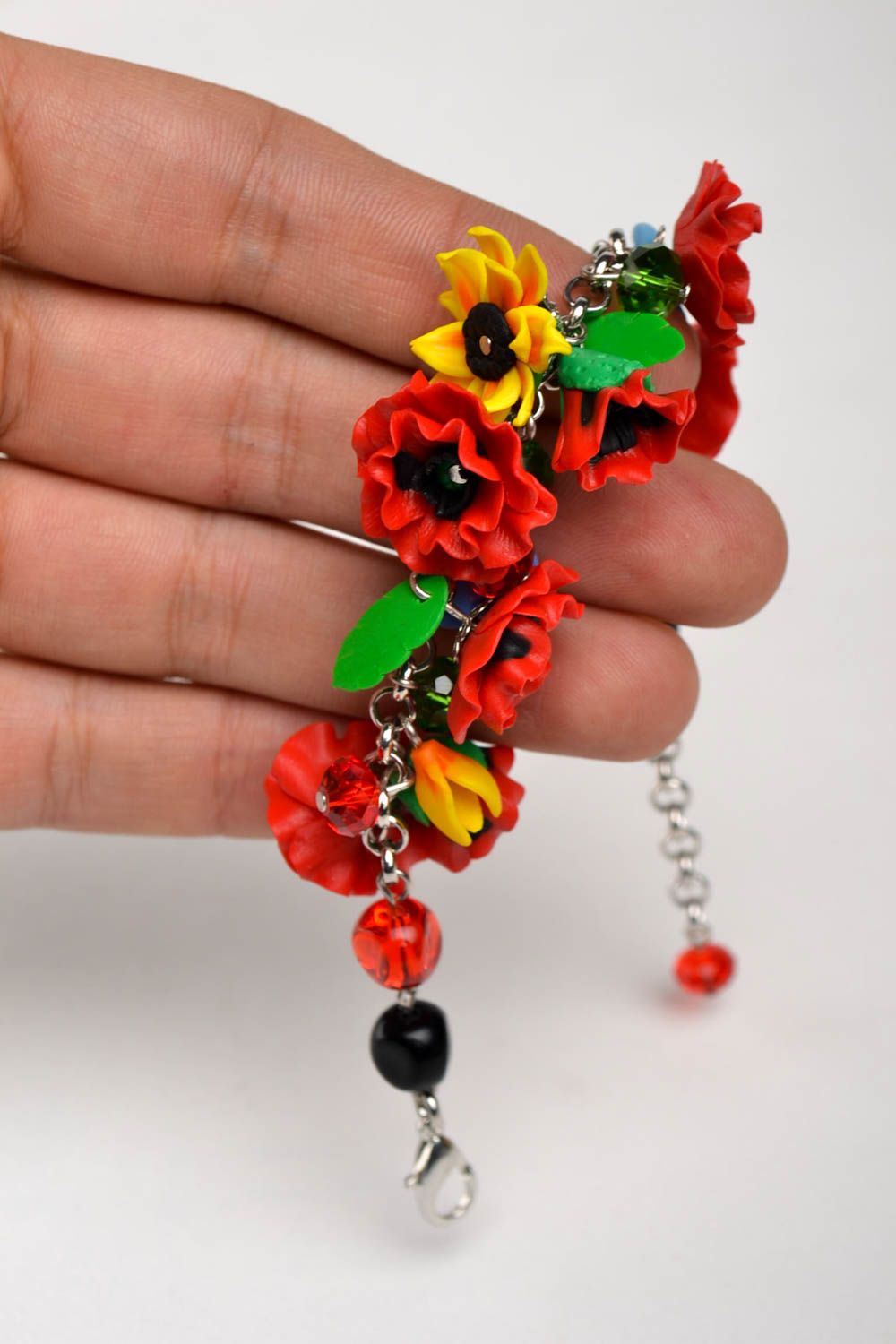 Armband mit Blumen handmade Polymer Schmuck originelles Geschenk für Frauen foto 6