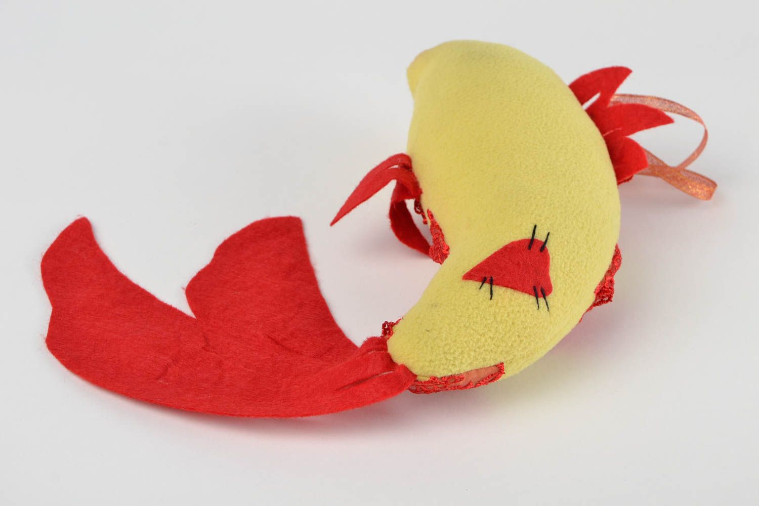 Игрушка рыбка игрушка ручной работы интересный подарок Желтая рыба из флиса фото 5
