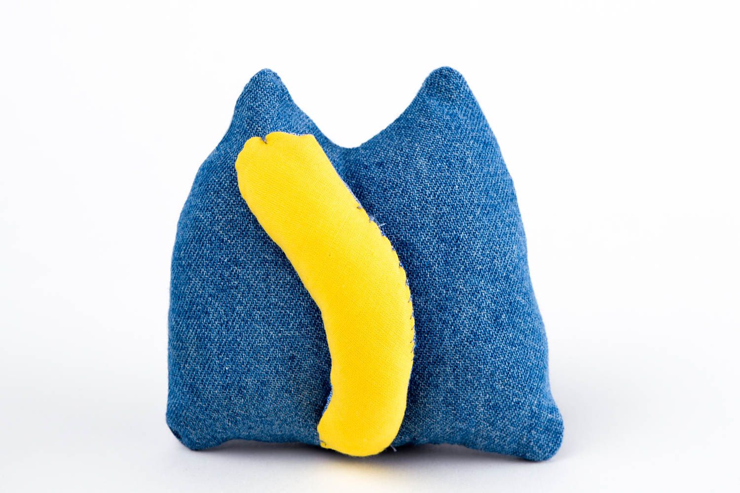 Peluche chat bleu-jaune Jouet fait main en coton et polaire Cadeau pour enfant photo 5