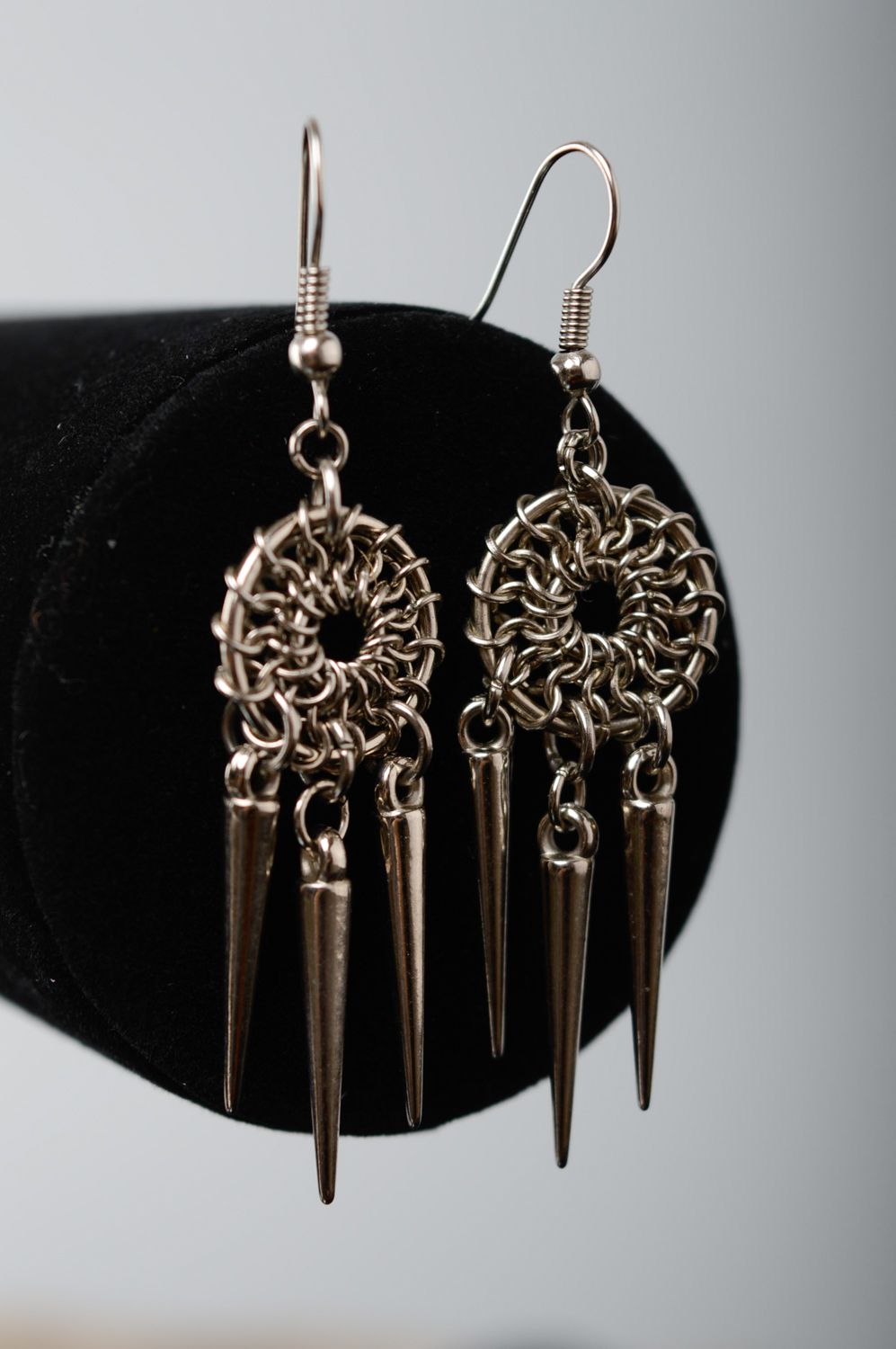 Metal chainmail earrings with charms photo 2
