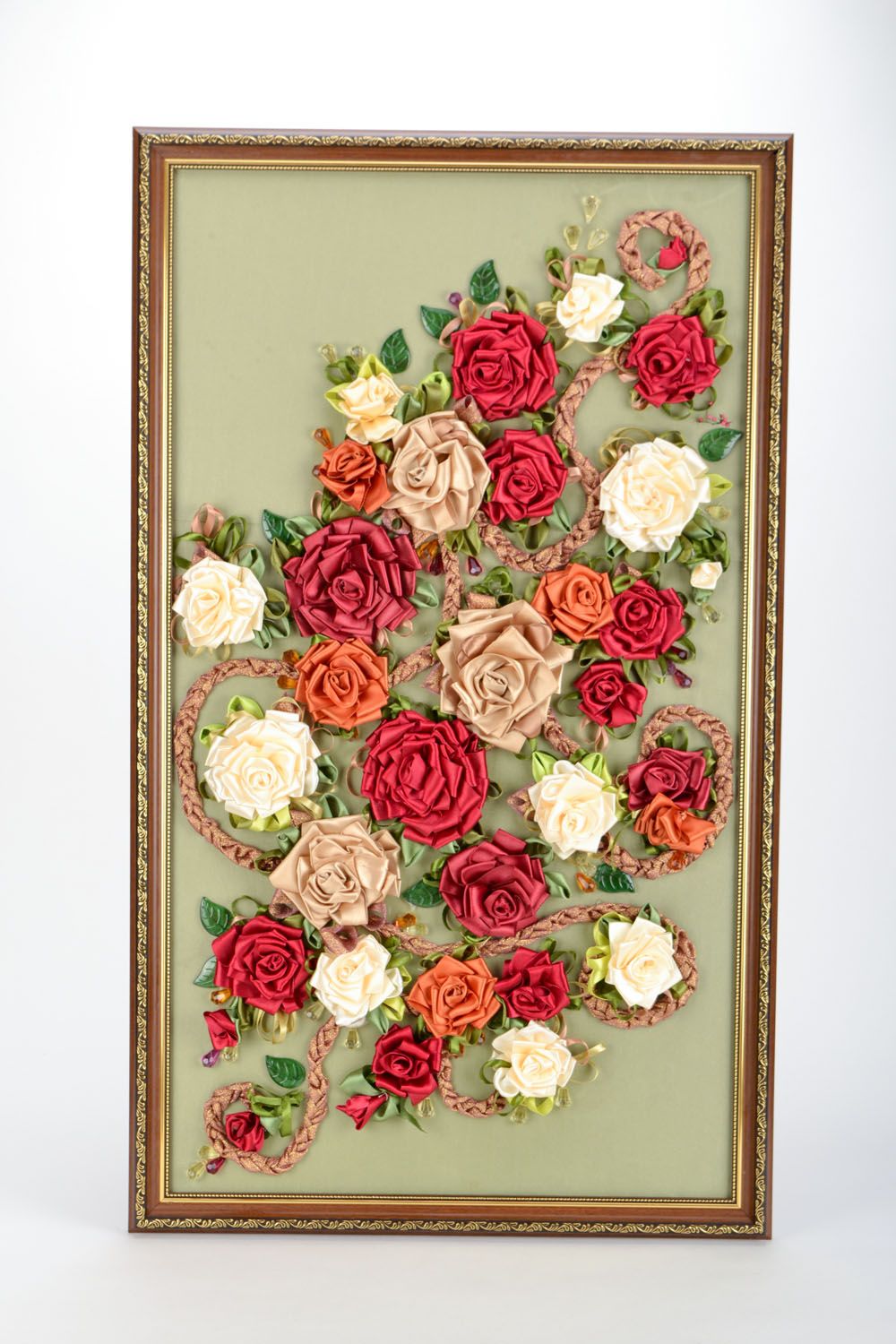 Картина из атласных лент Цветущие розы фото 2