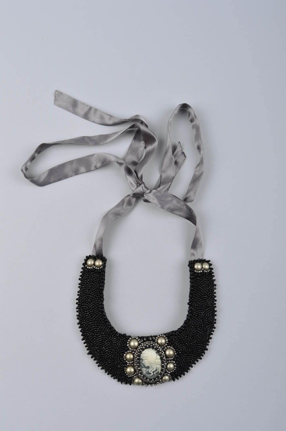 Handmade massive dark necklace unusual elegant necklace beaded stylish jewelry photo 2