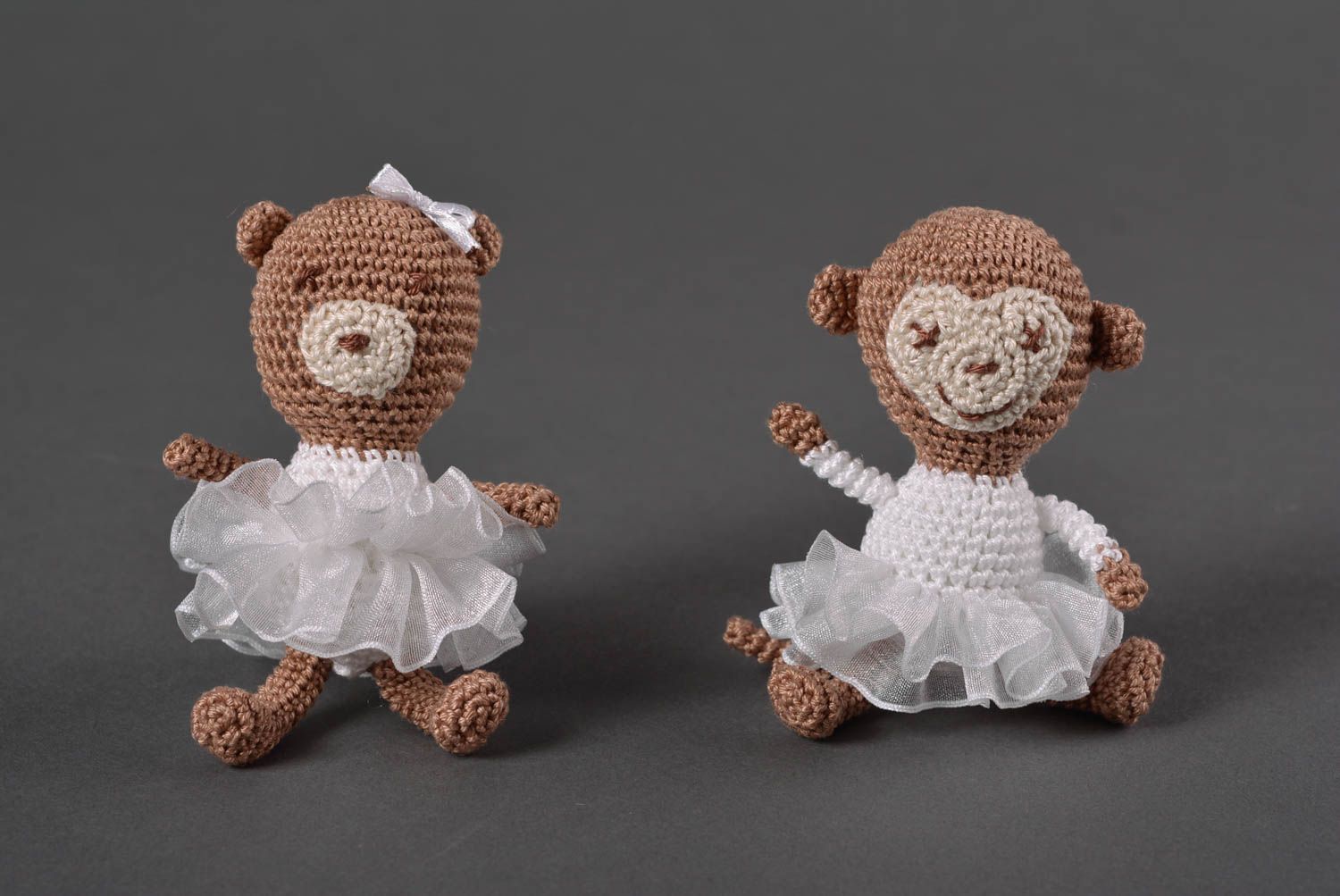 Peluche singe Doudou ours fait main Jouets tricot en coton au crochet 2 pièces photo 1