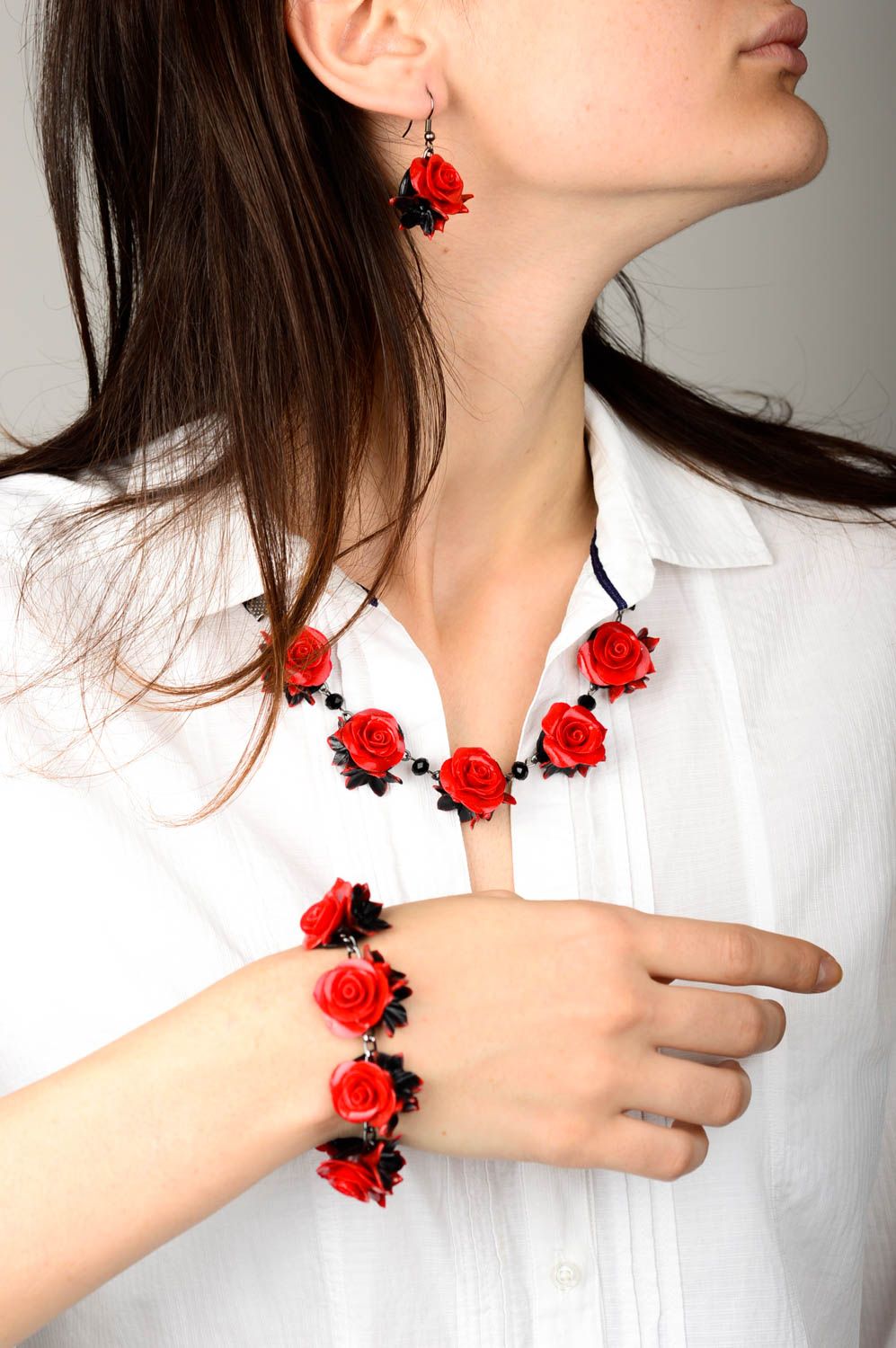 Schmuck Set handmade Collier Halskette rot Damen Armband Modeschmuck Ohrhänger foto 2