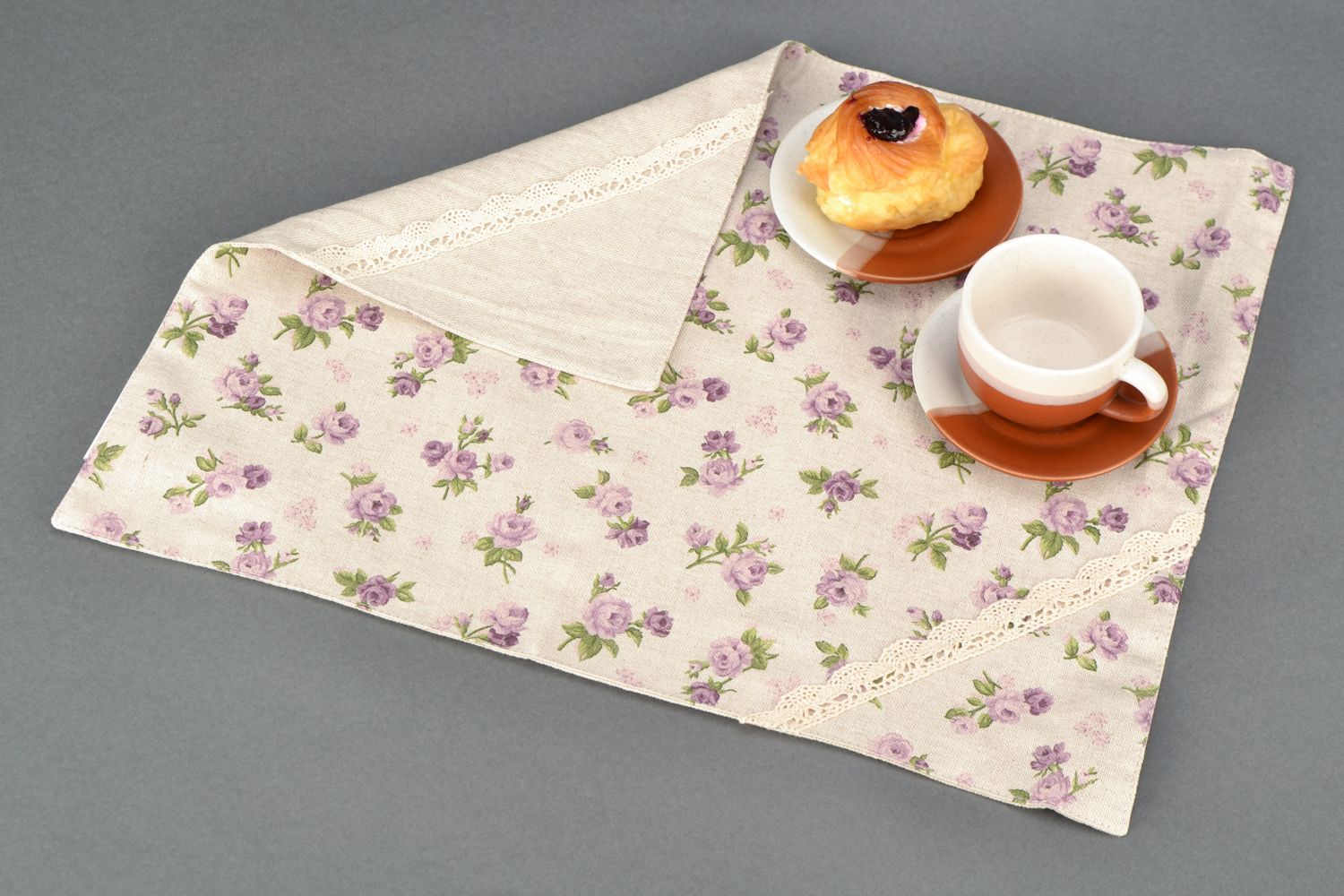 Two-sided handmade decorative fabric napkin photo 1
