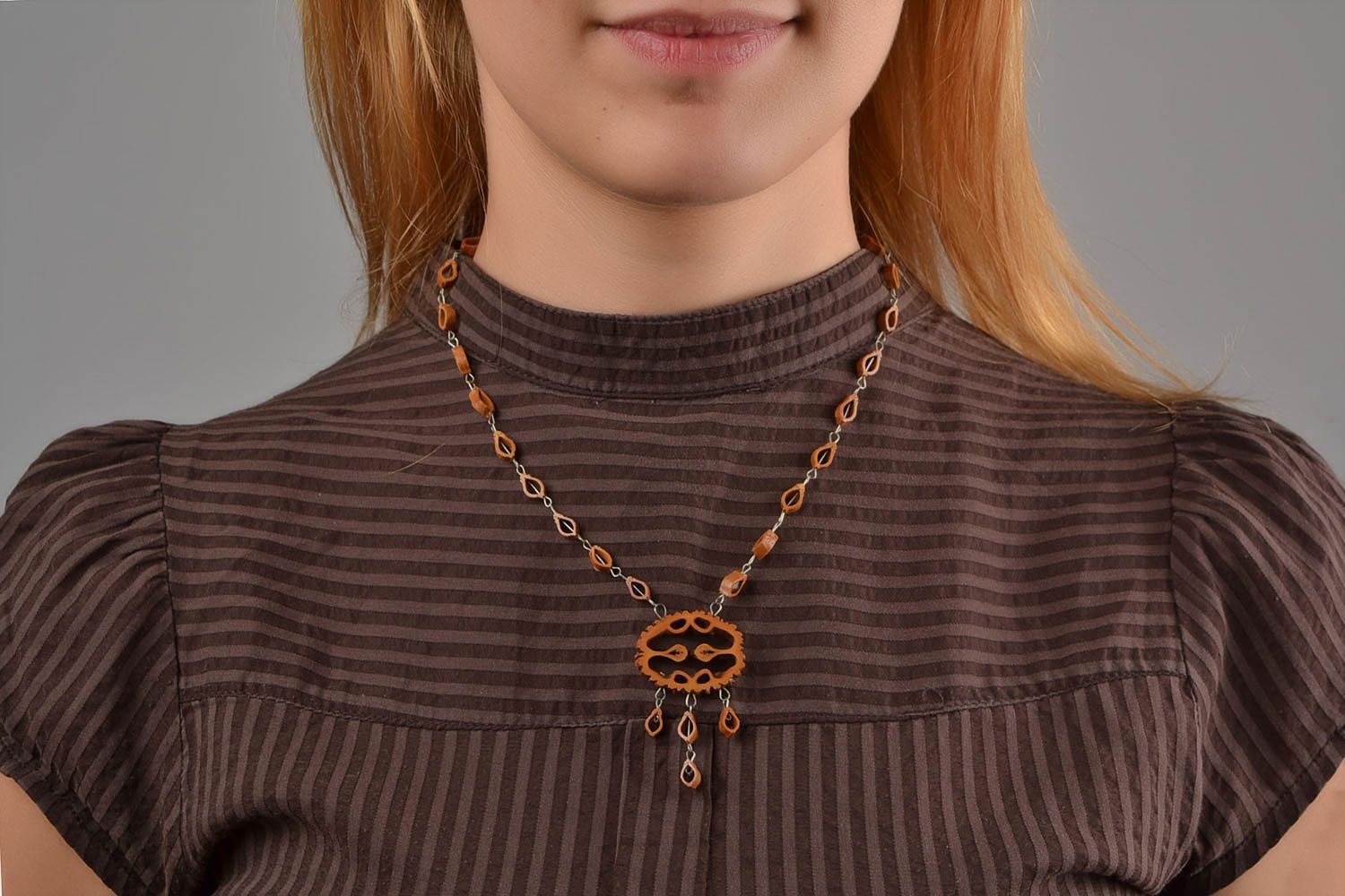 Beautiful handmade botanical necklace walnut jewelry fashion accessories photo 1