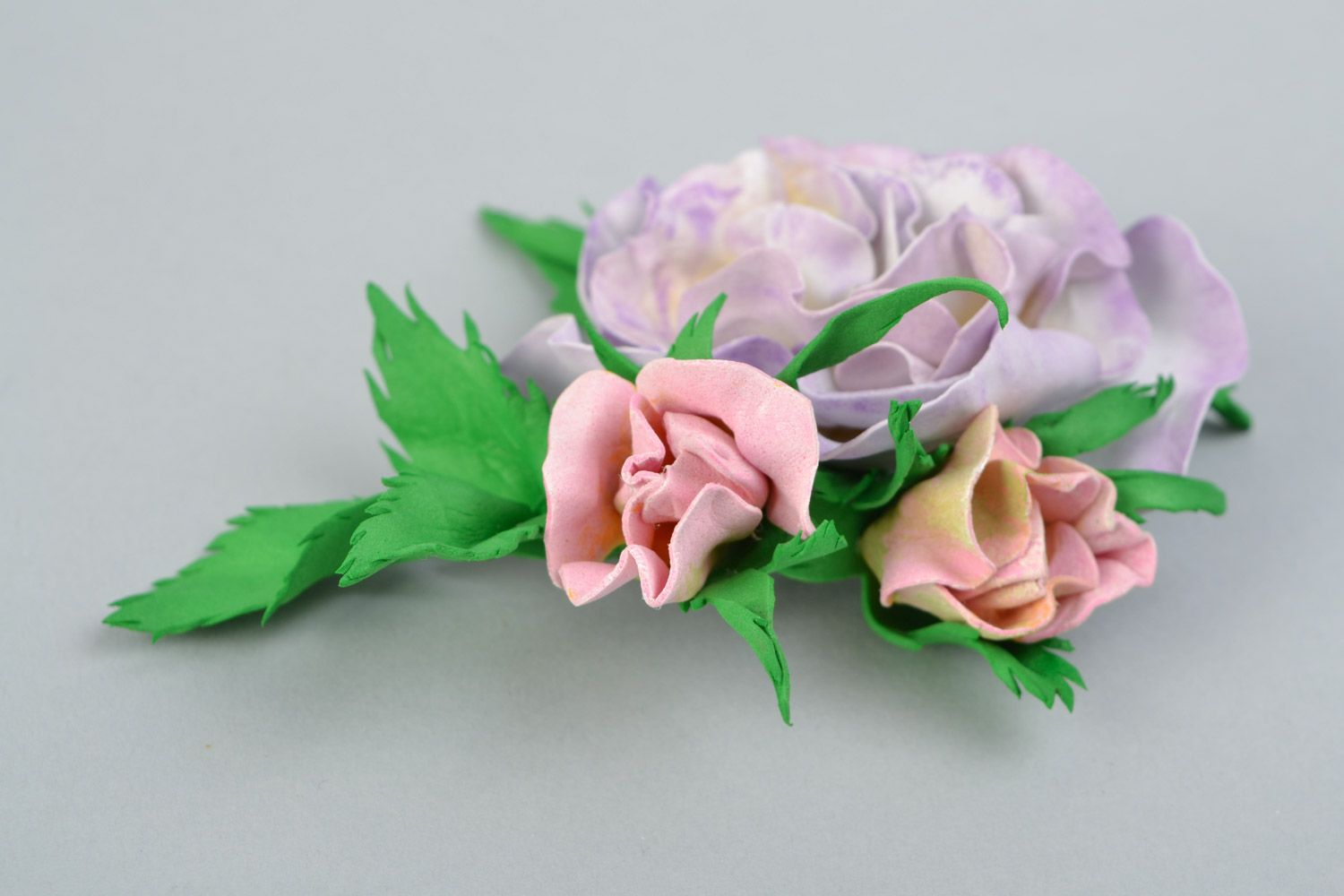 Handmade hair clip brooch with tender violet foamiran rose accessory transformer photo 5