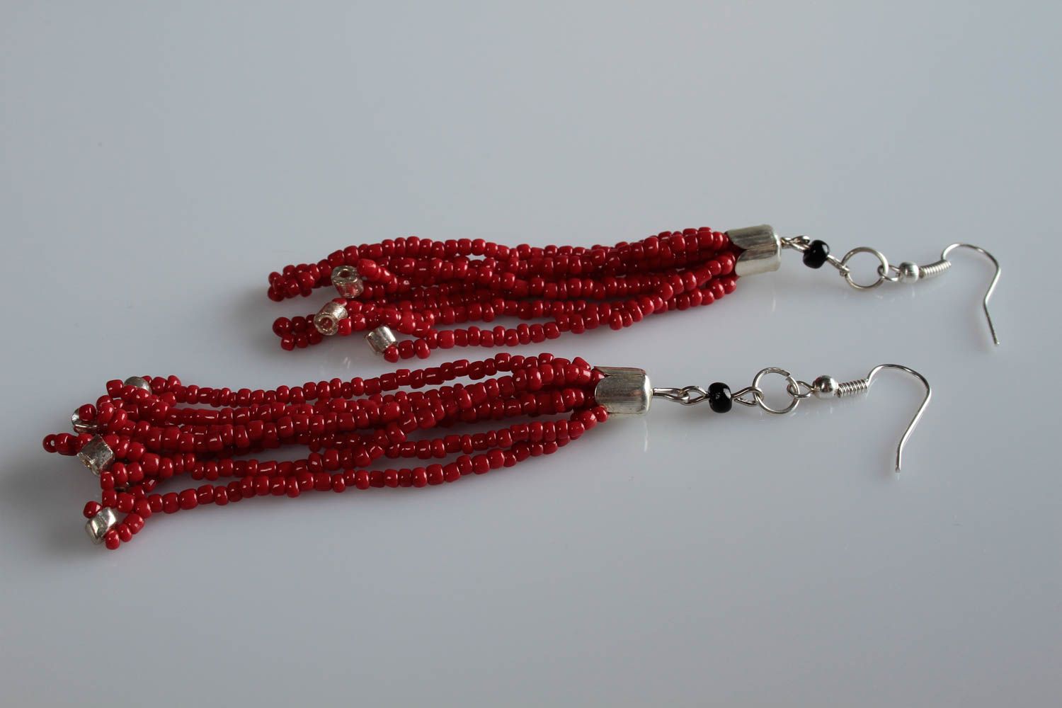 Серьги ручной работы модные серьги красные длинные серьги из бисера крупные фото 3