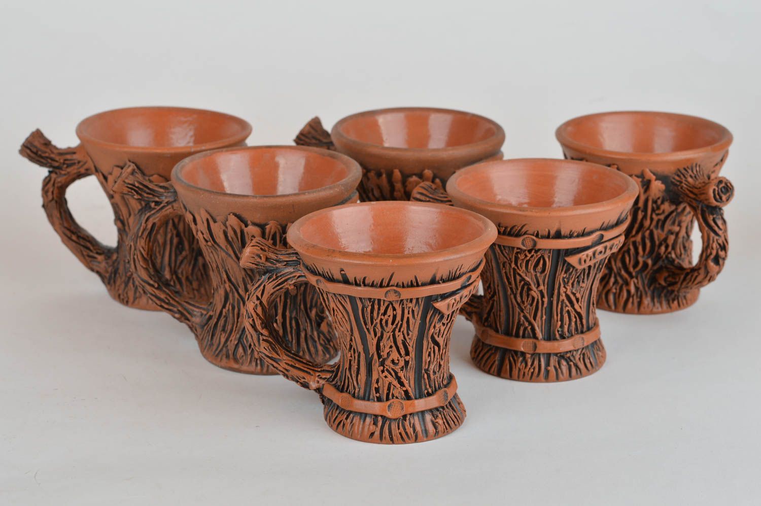 Tazas cerámicas para café hechas a mano marrones originales juego de 6 piezas foto 5