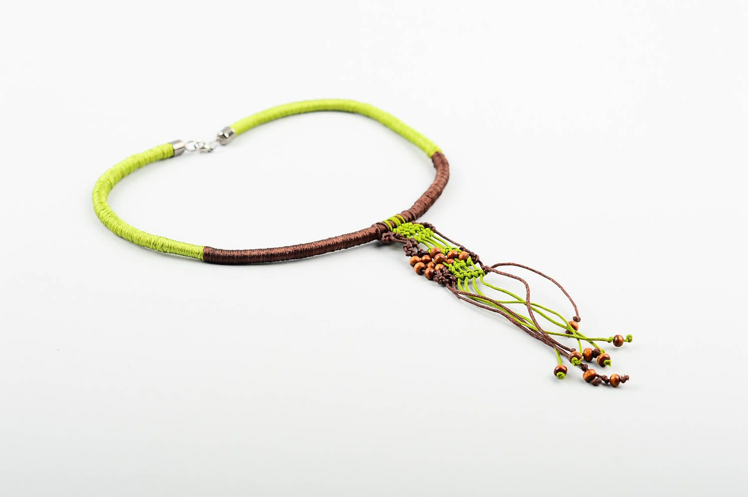 Unusual handmade macrame necklace woven textile necklace trendy jewelry photo 3