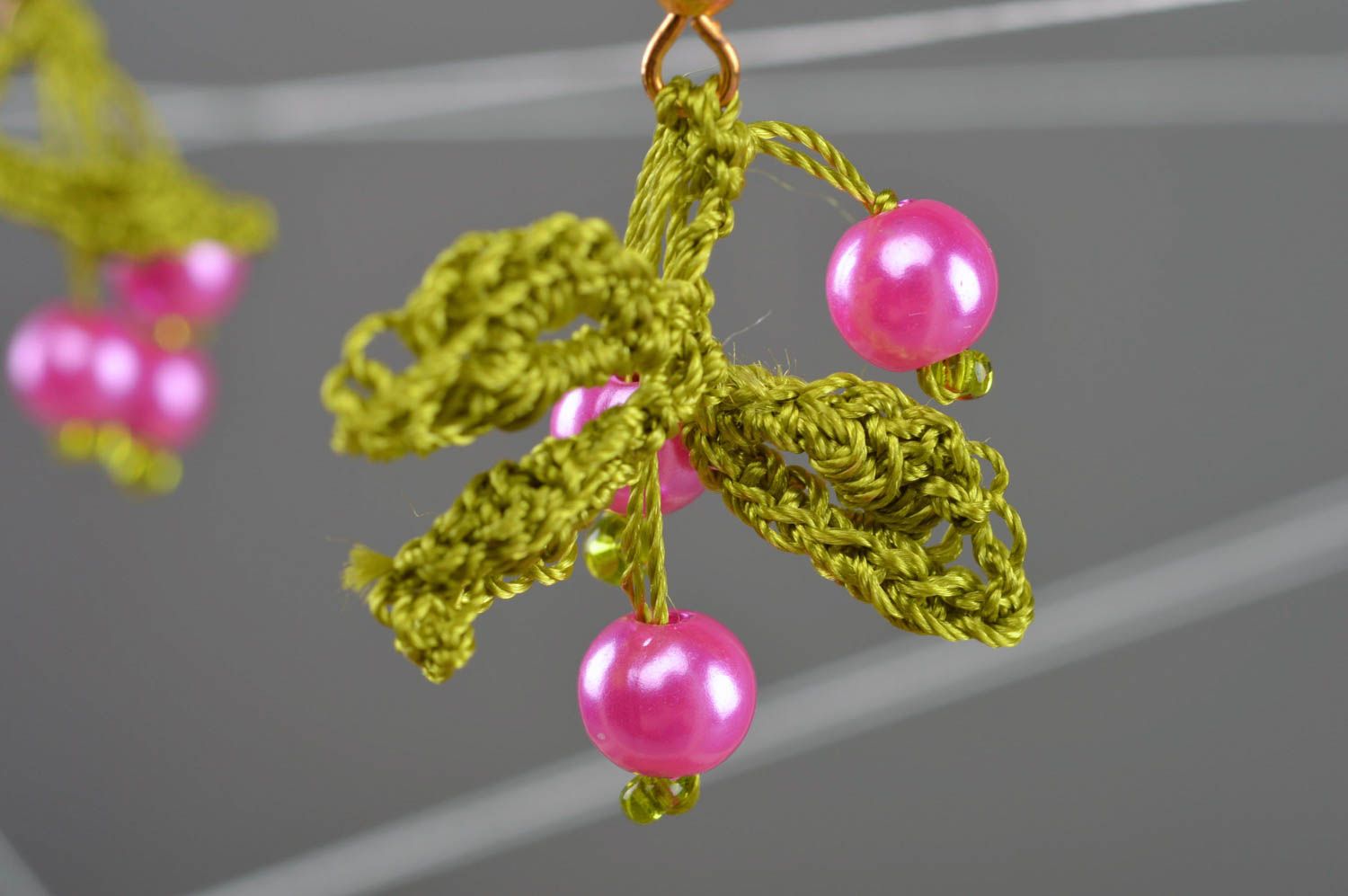 Beautiful handmade designer textile earrings with beads photo 2