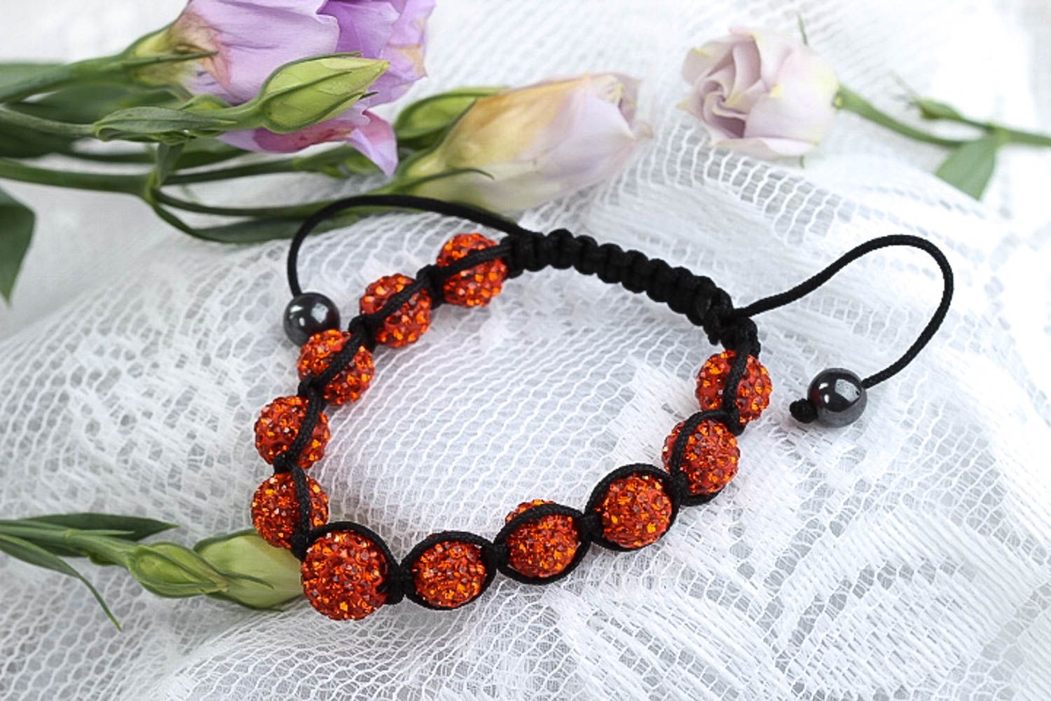 Black wax cord strand red beads bracelet for women photo 2