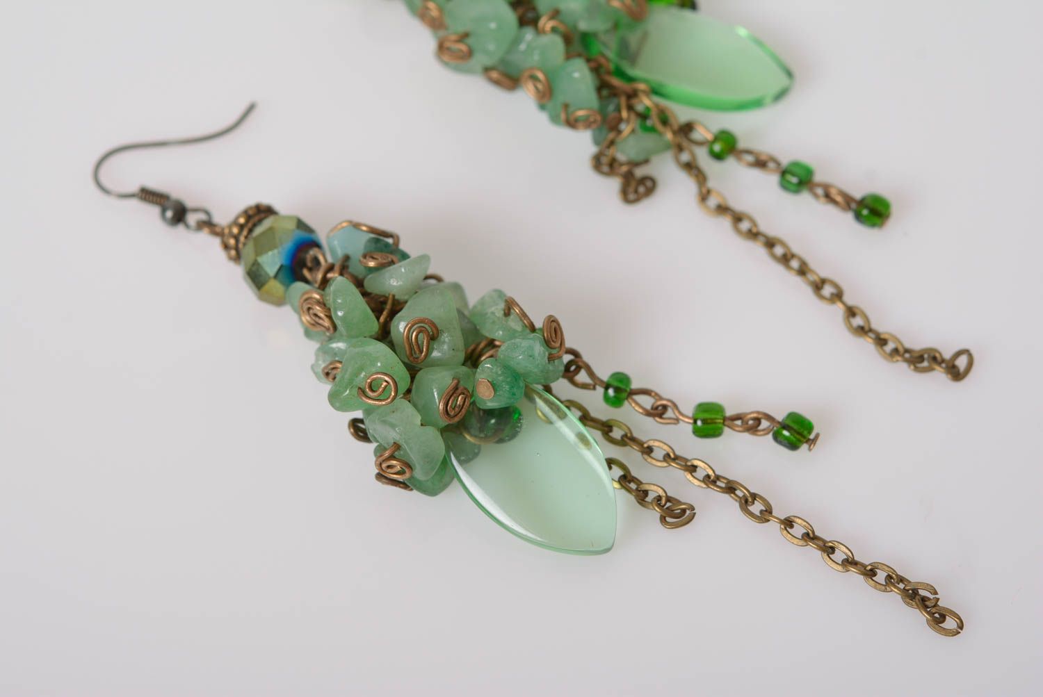 Long handmade jade earrings elegant beautiful handmade summer accessory  photo 3