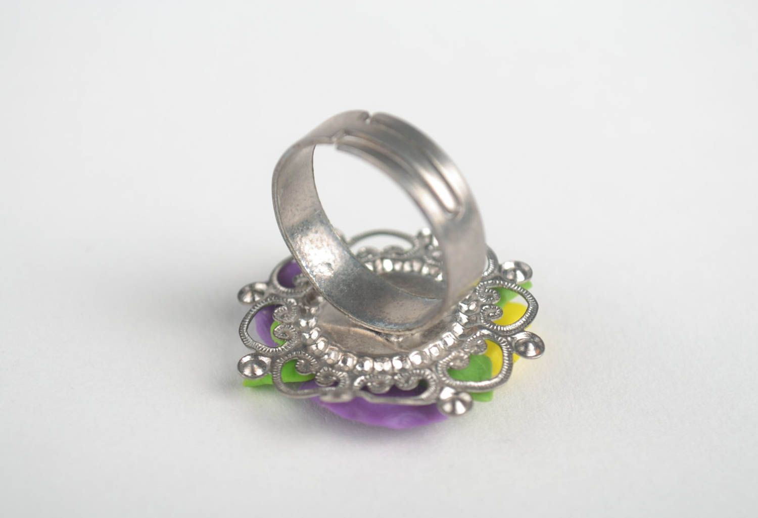 Кольцо ручной работы украшение из холодного фарфора в виде цветка модное кольцо фото 2