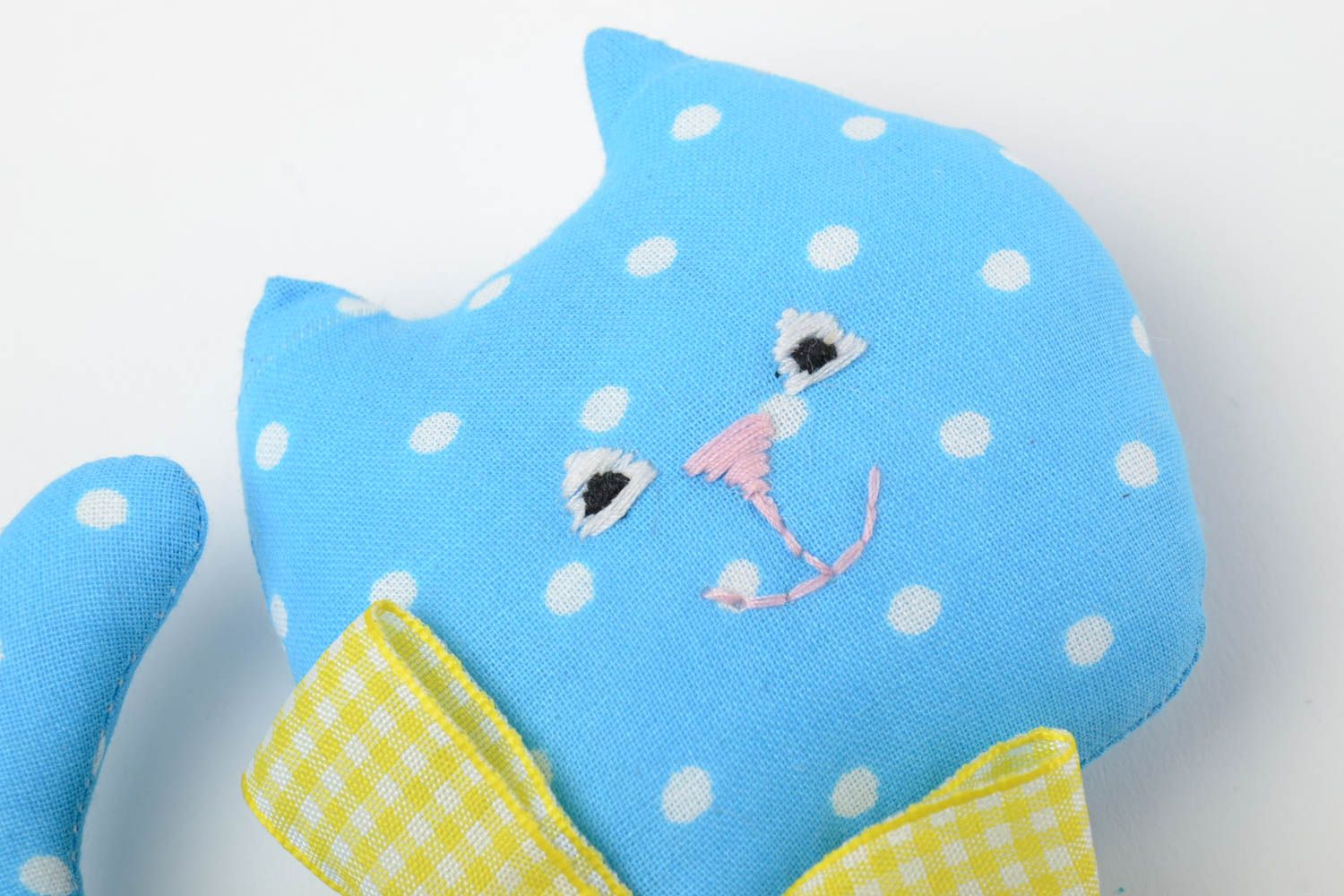 Handmade toy is sewn in the form of a blue cat present for little children photo 4