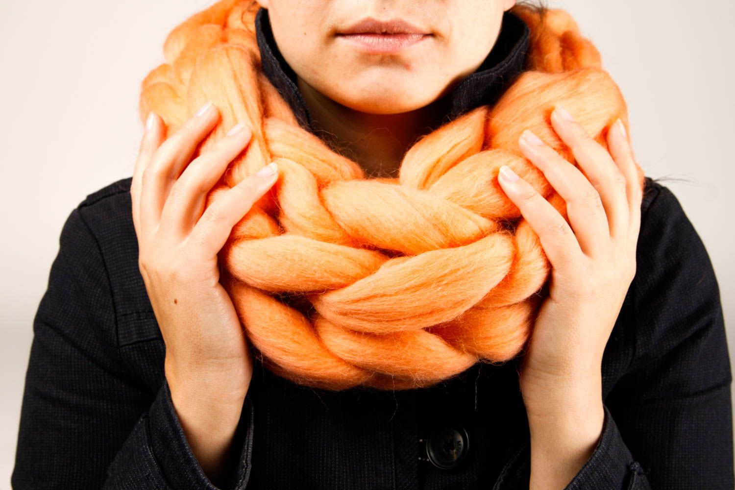 Шарф снуд ручной работы шарф хомут оранжевый вязаный шарф красивый стильный фото 1
