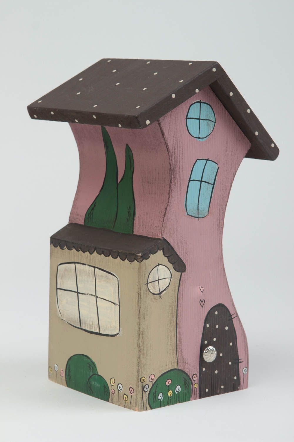 Statuette maison Figurine en bois faite main peinte de couleurs Déco maison photo 2