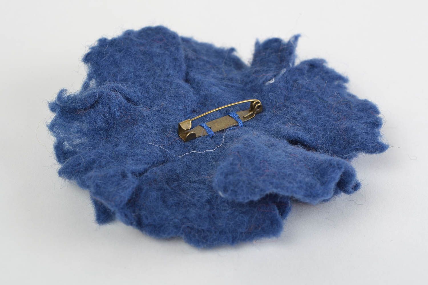 Handmade flower brooch made of felt designer blue beautiful accessory for winter photo 4