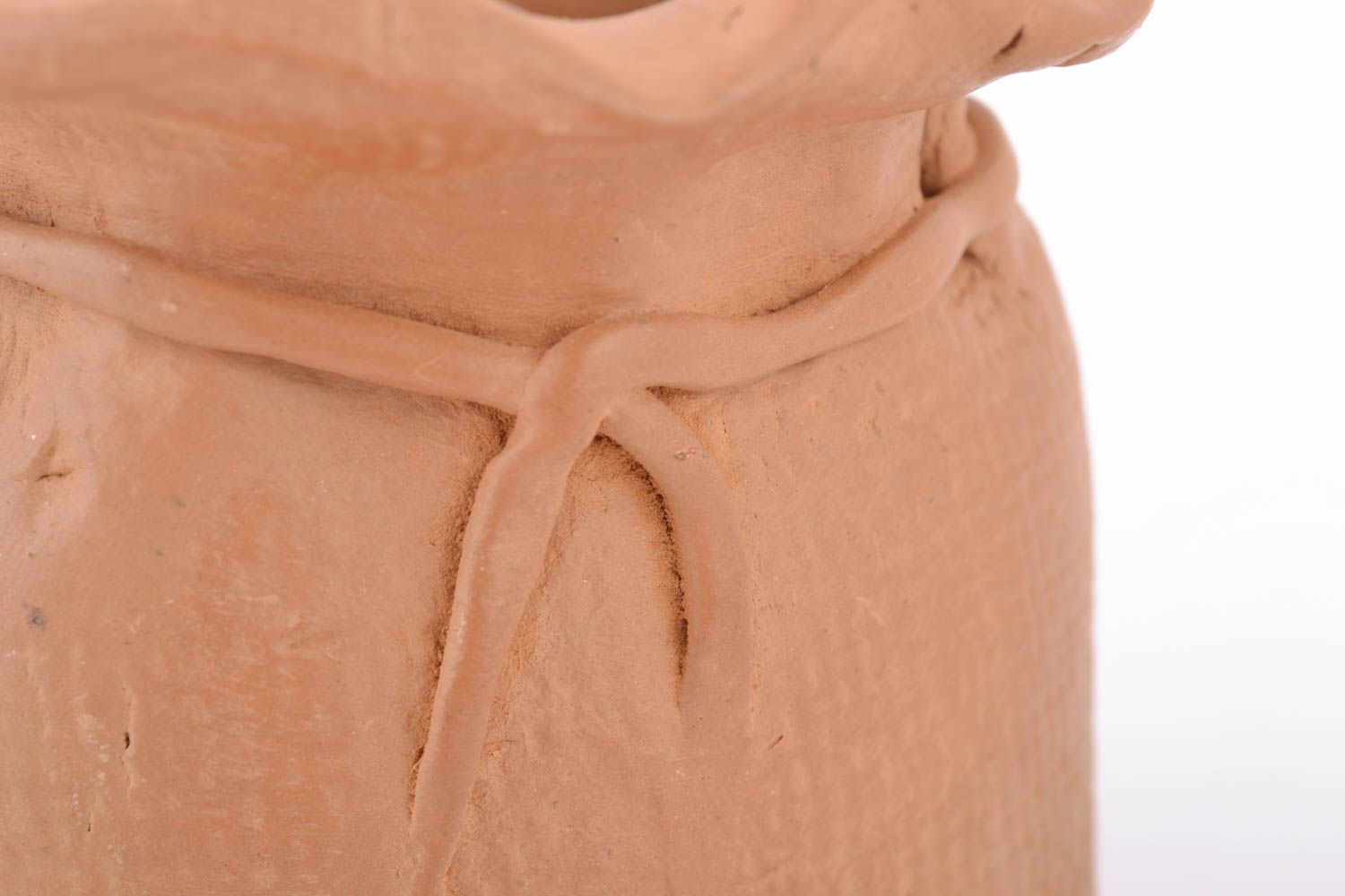 Sucrier d'argile original en forme de sachet fait main marron style ethnique photo 4
