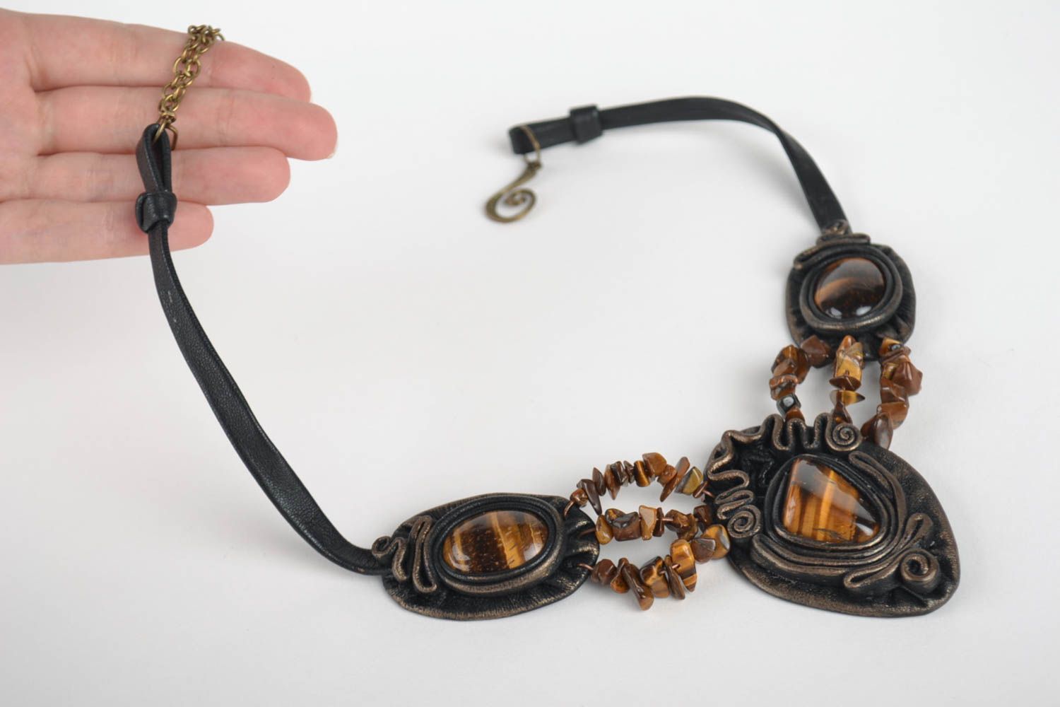Handmade leather necklace designer leather jewelry handmade pendant gift photo 5