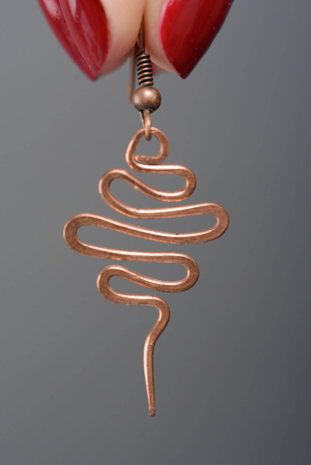 Massive unusual earrings handmade copper earrings wire wrap accessories photo 3
