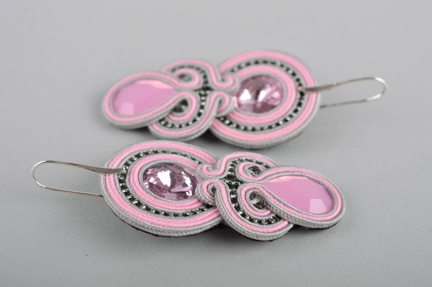 Handmade jewelry pink soutache earrings ladies earrings gifts for women  photo 5