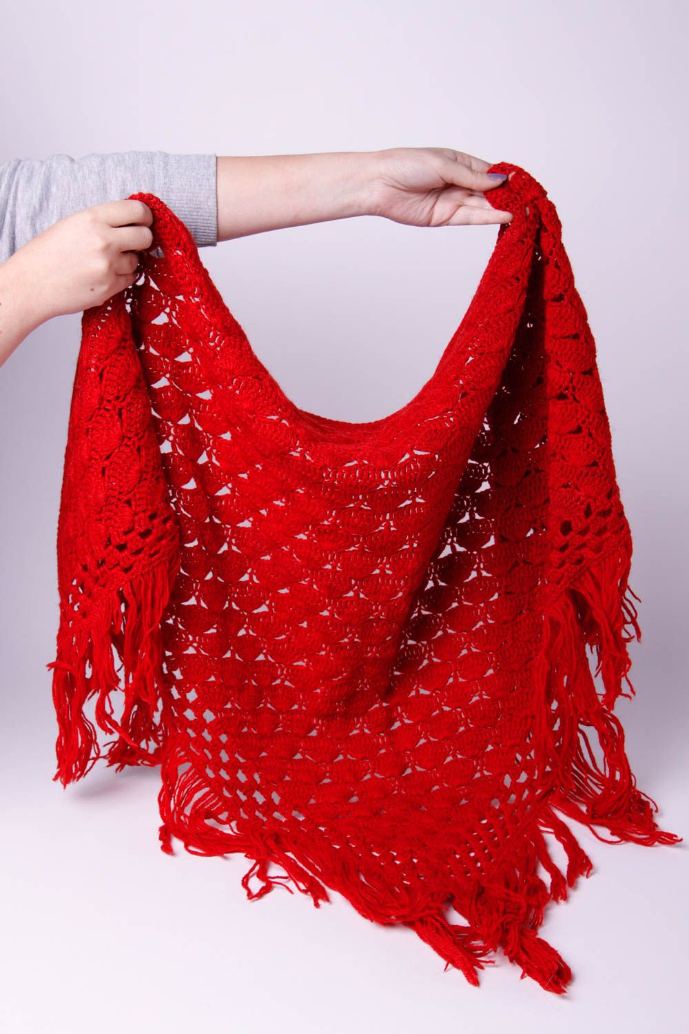 Handmade Damen Stola Accessoire für Frauen roter Schal gehäkelt aus Wolle rot foto 3