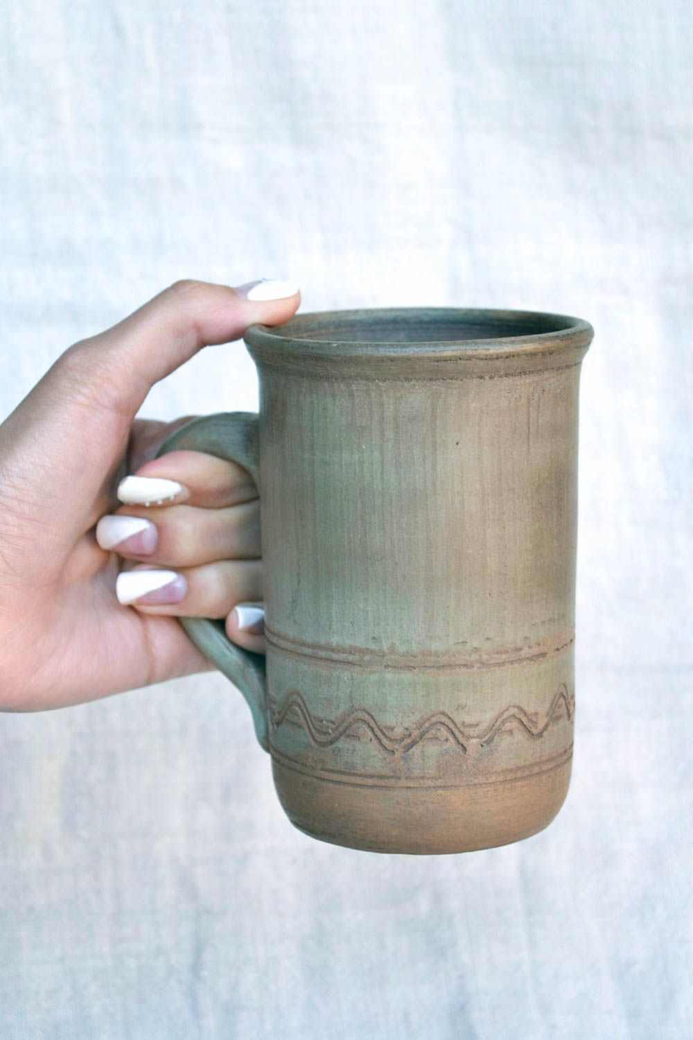 Глиняная чашка ручной работы чайная чашка посуда для чая с росписью 400 мл фото 2