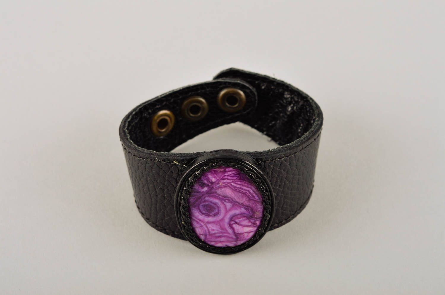 Bracelet cuir Bijoux fait main avec pierre naturelle design Accessoires cuir photo 2