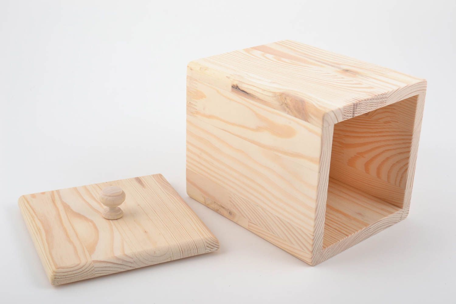 Handmade pine wood craft blank for decoration kitchen storage box with lid photo 3