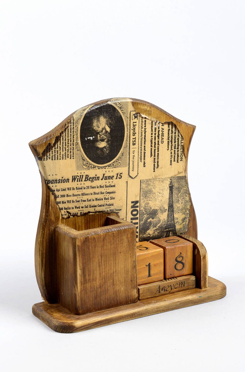 Handmade Handy Halter aus Holz Vintage Haus Deko Tisch Kalender Decoupage  foto 1