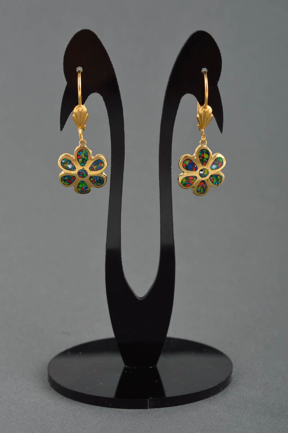 Handmade designer metal earrings unusual stylish earrings flower jewelry photo 1