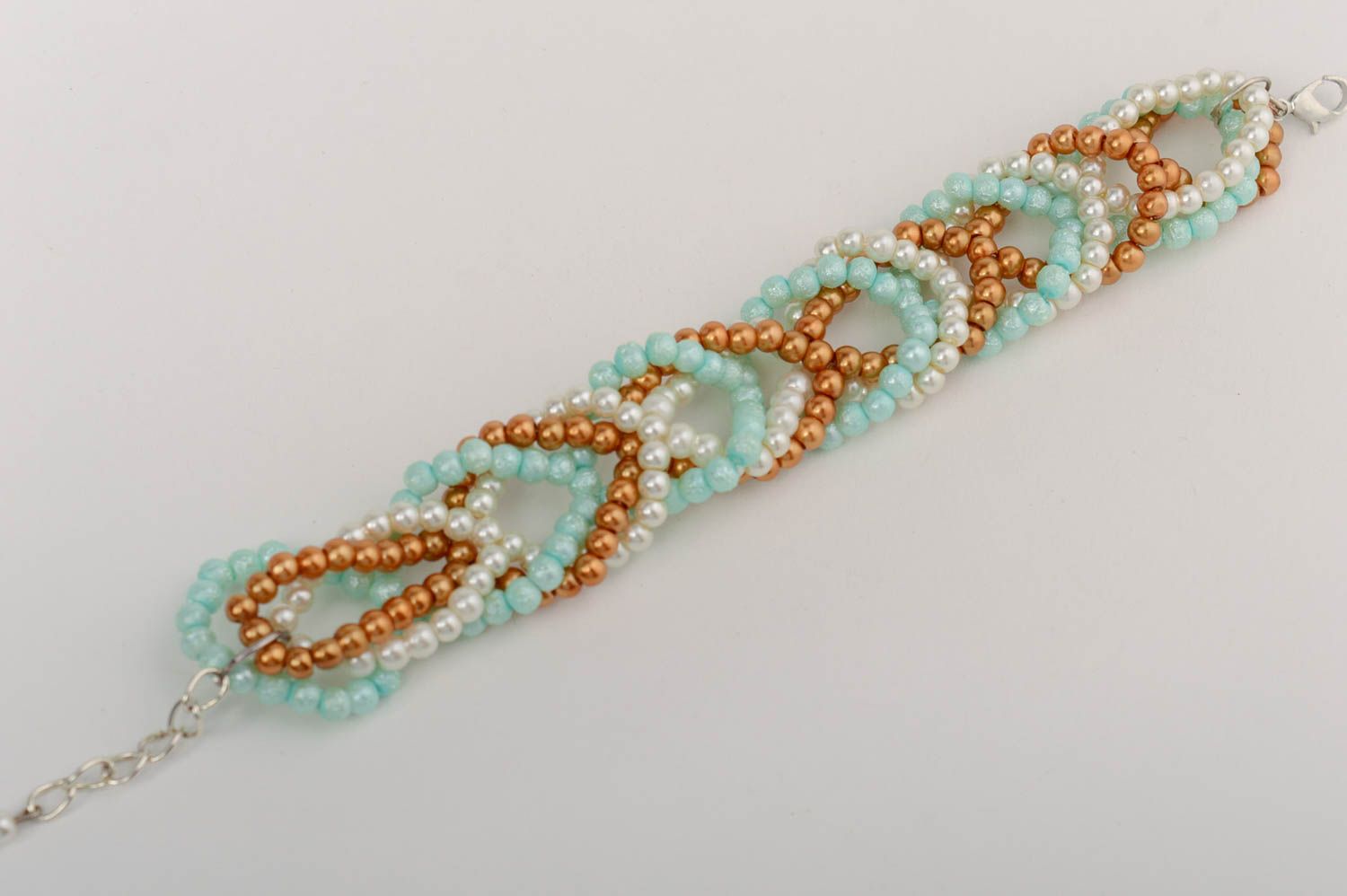 Handmade woven wrist bracelet with colorful light ceramic pearls for women photo 5