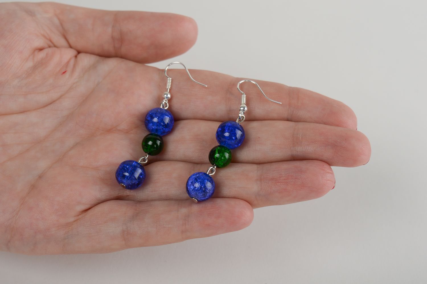 Handmade earrings fashion earrings with blue and green beads long earring photo 5