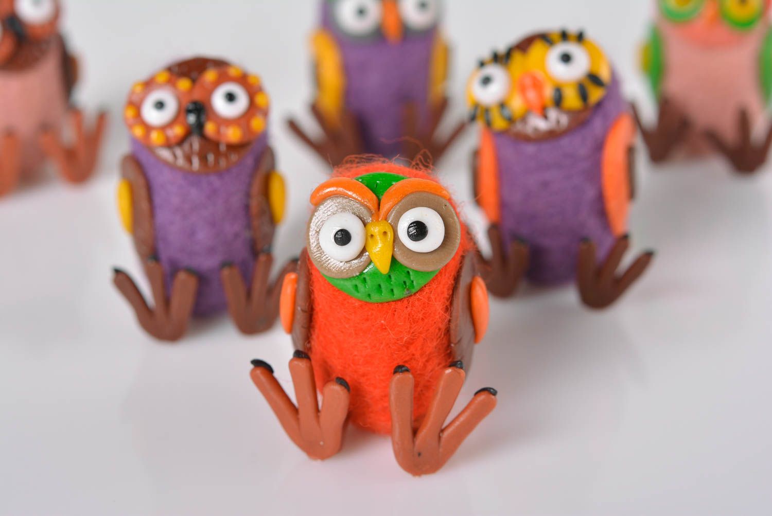 Handmade owl statuette unusual designer toy cute woolen figurine kids gift photo 3