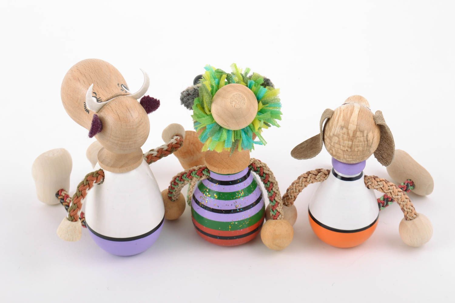 Handmade Holz Spielzeuge Set 3 Stück Kuh Maus und Hund schön bunt für Kinder foto 4