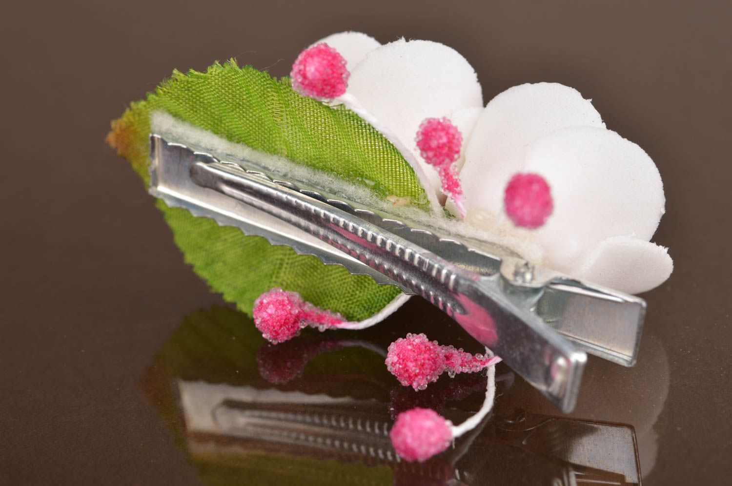 Handmade designer pink tender beautiful small festive flower hair clip  photo 5