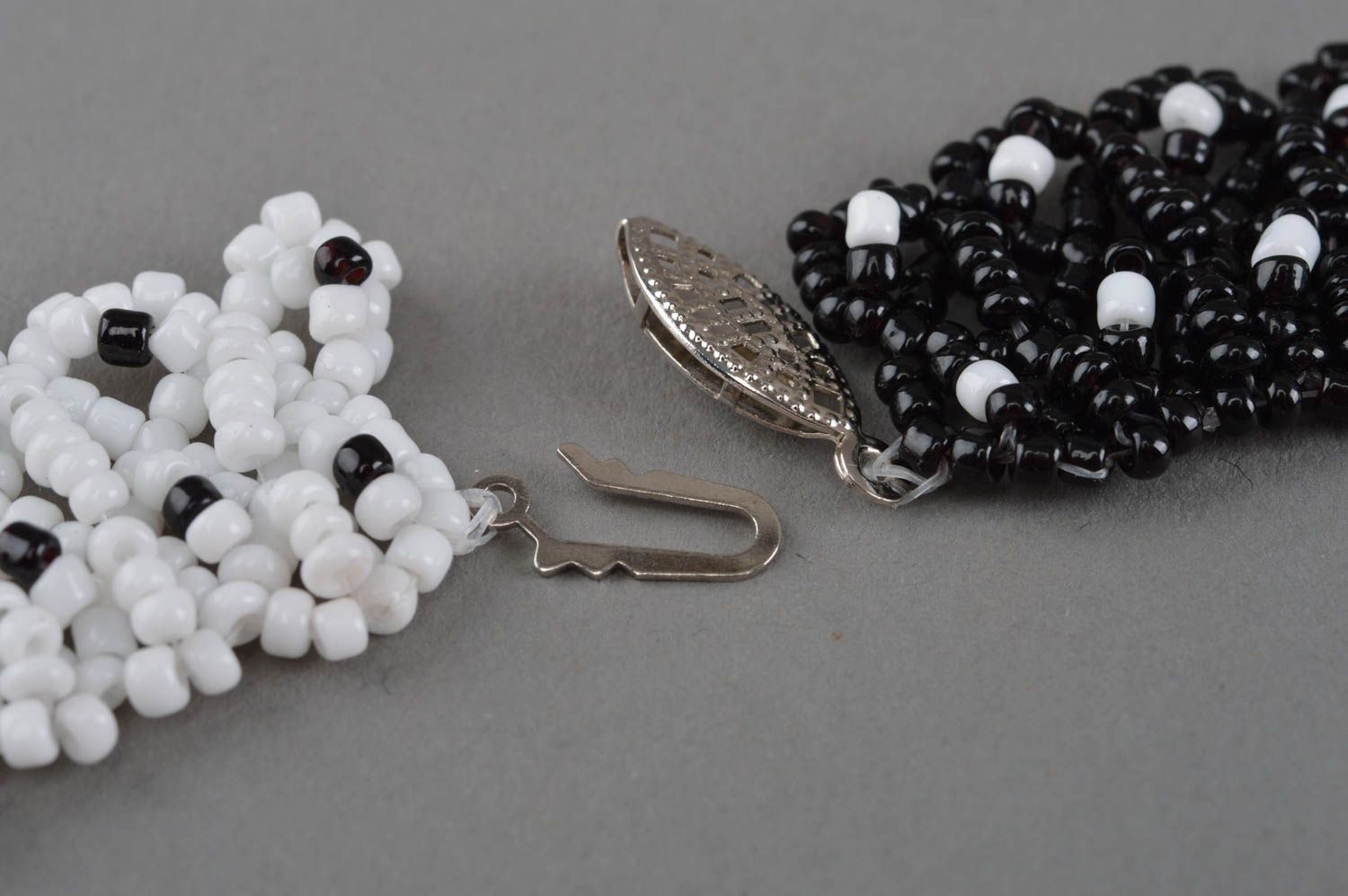 Black and white beaded necklace handmade accessory evening jewelry for women photo 5