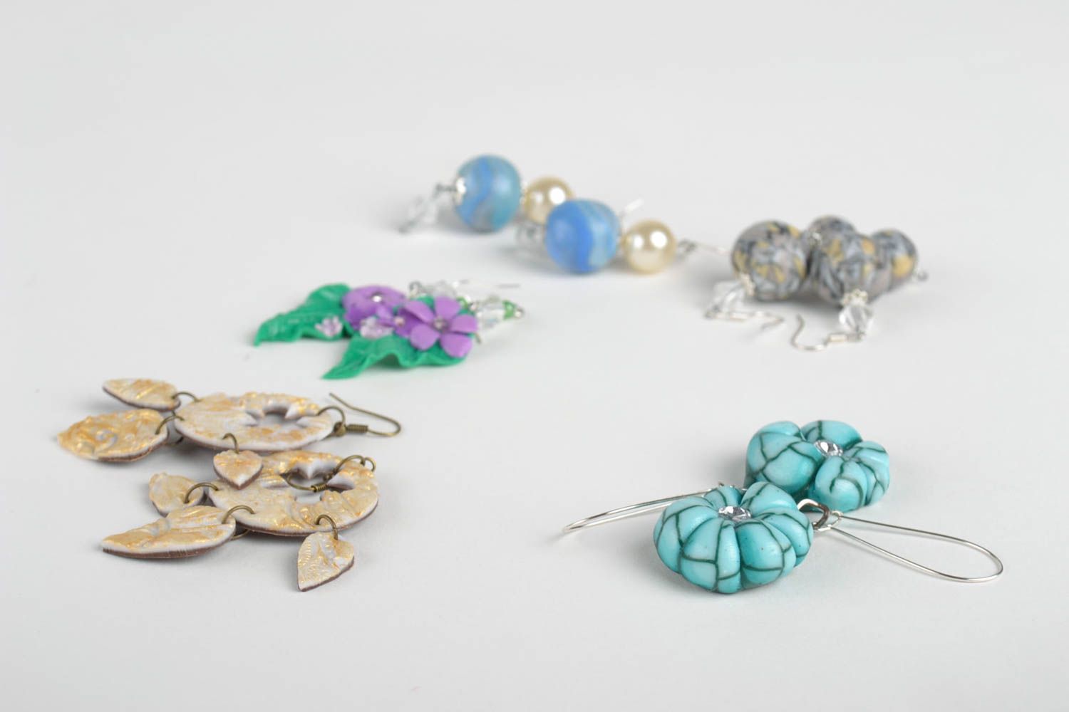Handmade jewelry set 5 pairs of designer earrings polymer clay cool earrings photo 3