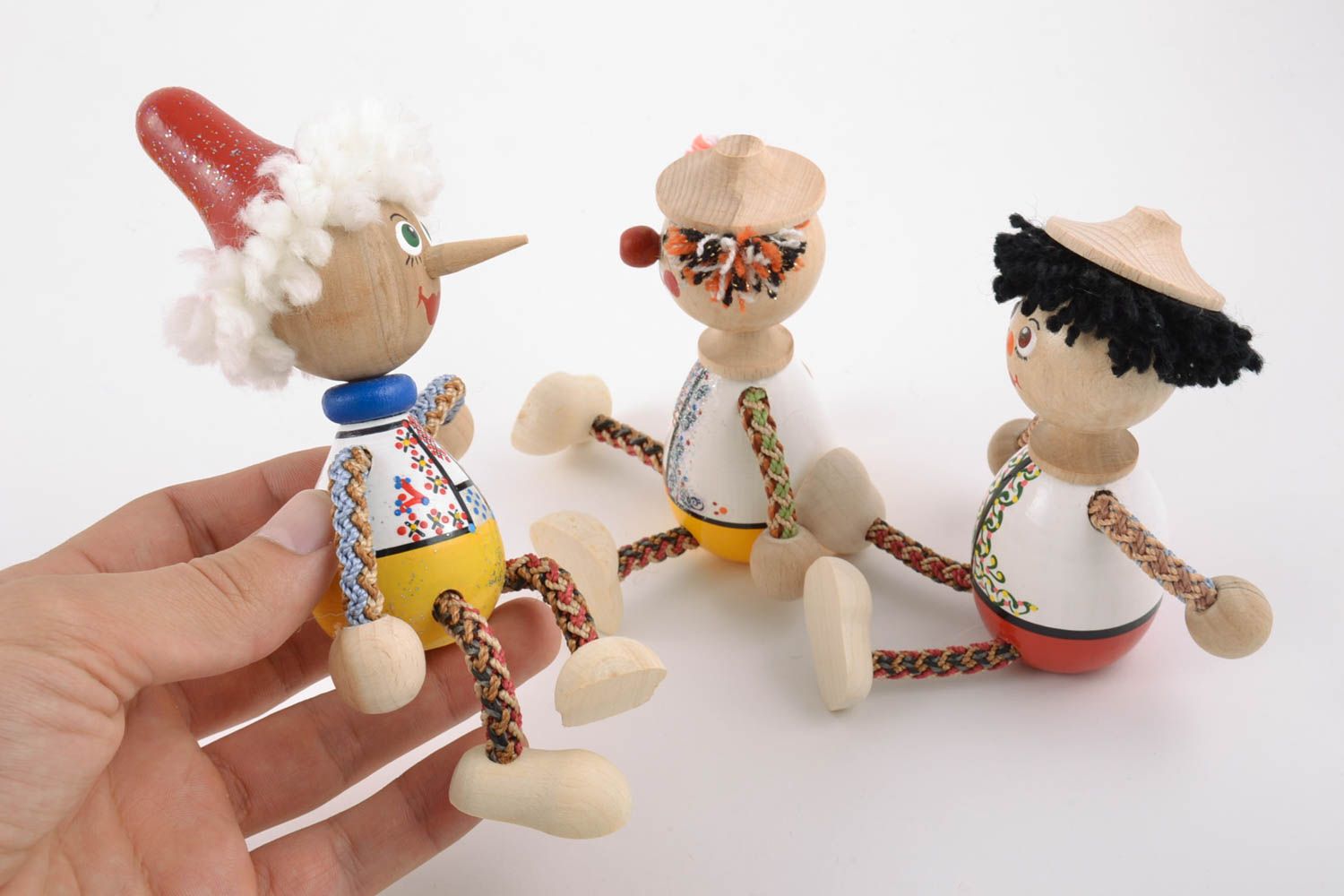Öko Spielzeuge Set aus Holz 3 Stück mit Bemalung Designer handgemacht geschnitzt foto 2