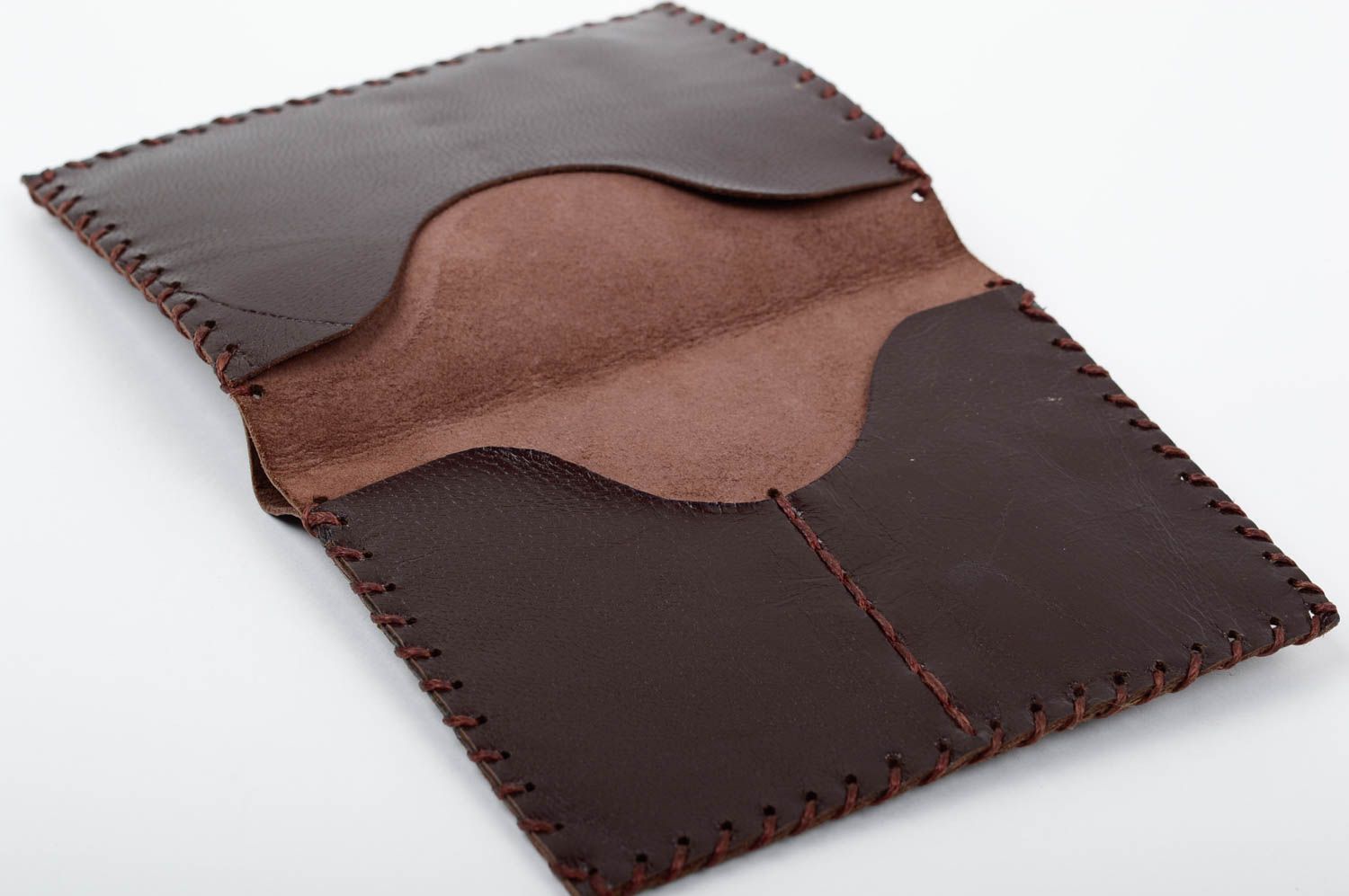 Кожаный кошелек портмоне прямоугольный коричневый красивый стильный хэнд мейд фото 2