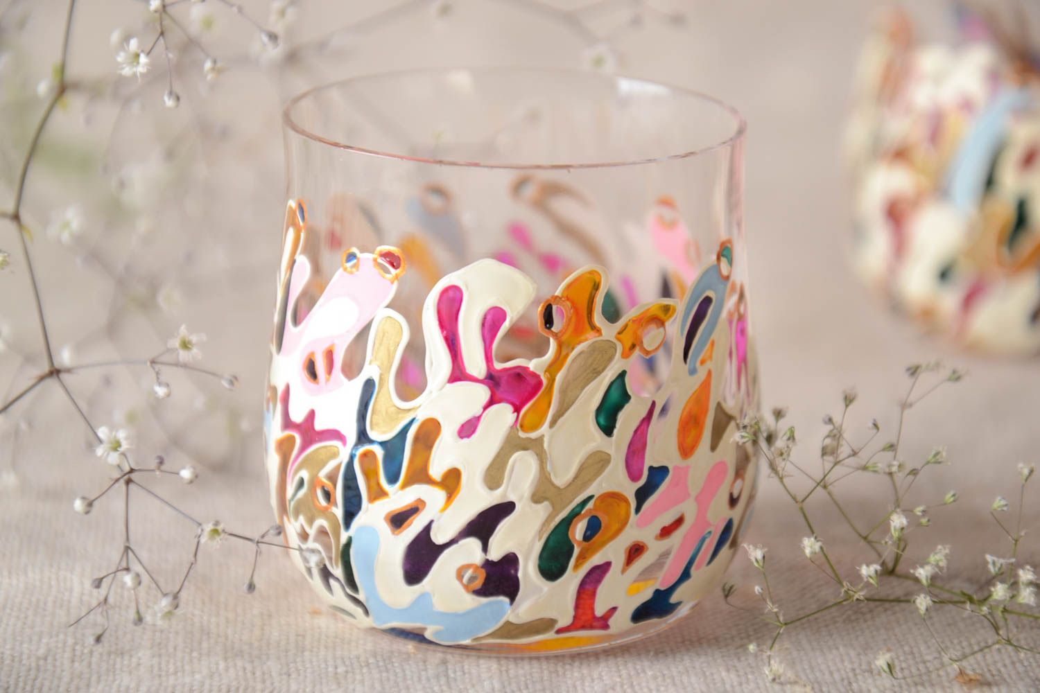 Bemaltes Glas handgemachtes Geschirr Glas mit Muster bunt schön 100 ml foto 1
