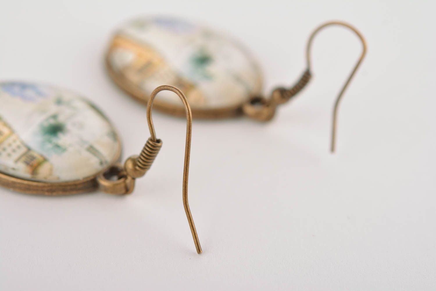 Stylish handmade oval metal earrings glass earrings designs beautiful jewellery photo 5