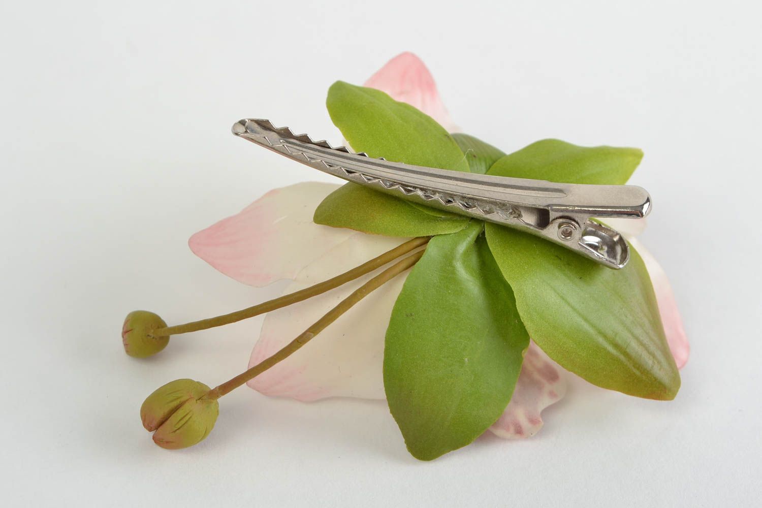 Beautiful handmade designer cold procelain flower brooch hair clip Orchid photo 5