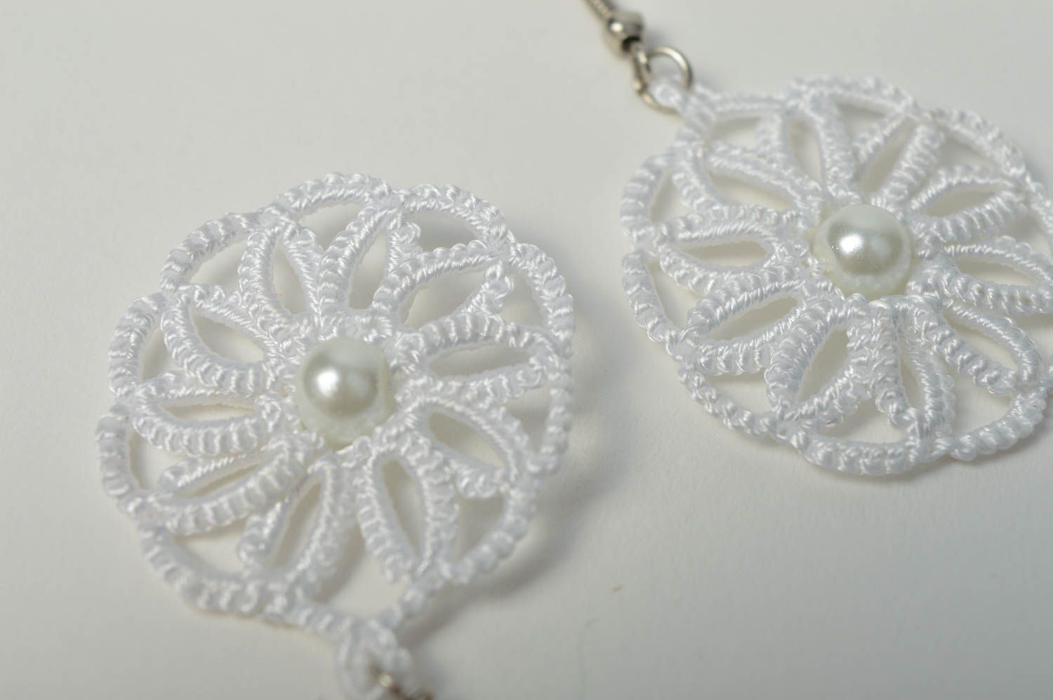 Unusual handmade woven lace earrings textile jewelry designs accessories for her photo 4