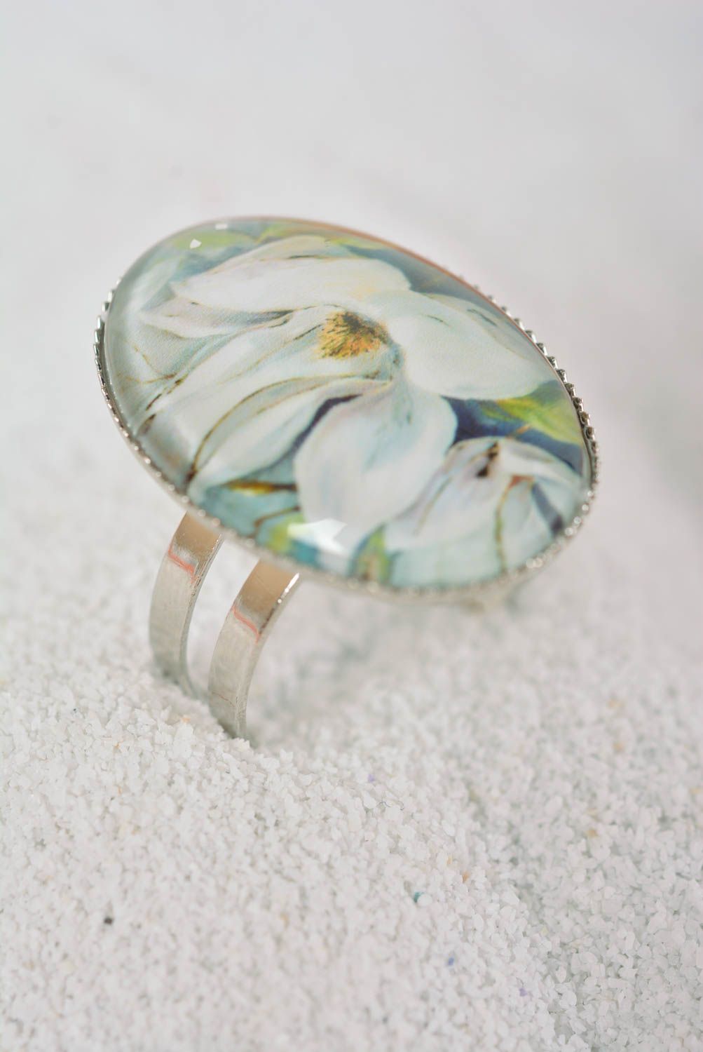 Кольцо ручной работы украшения из стекла перстень с цветами подарок девушке фото 4