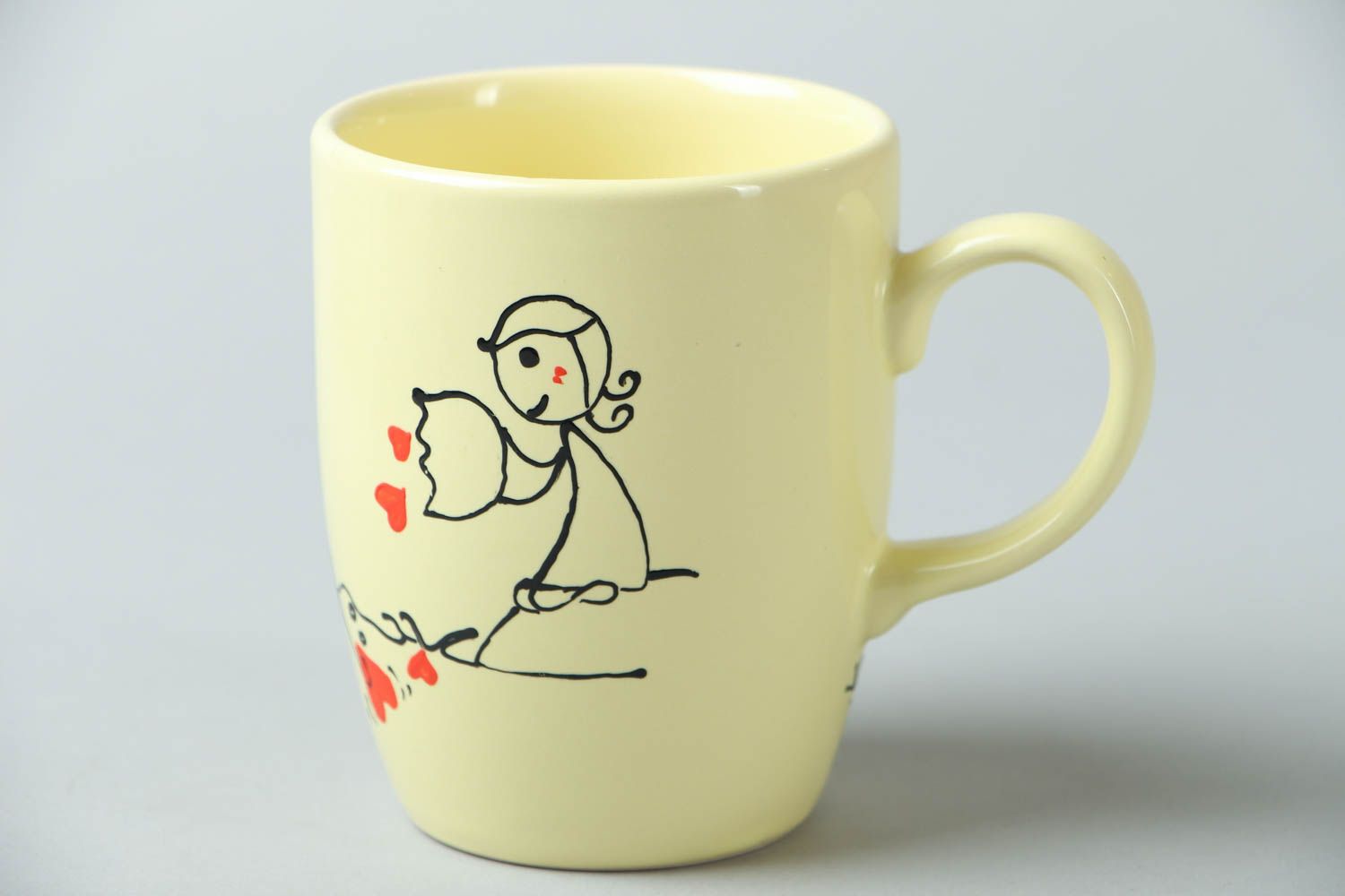 Light yellow color tea 8 oz cup with handle and Tru love pattern photo 1